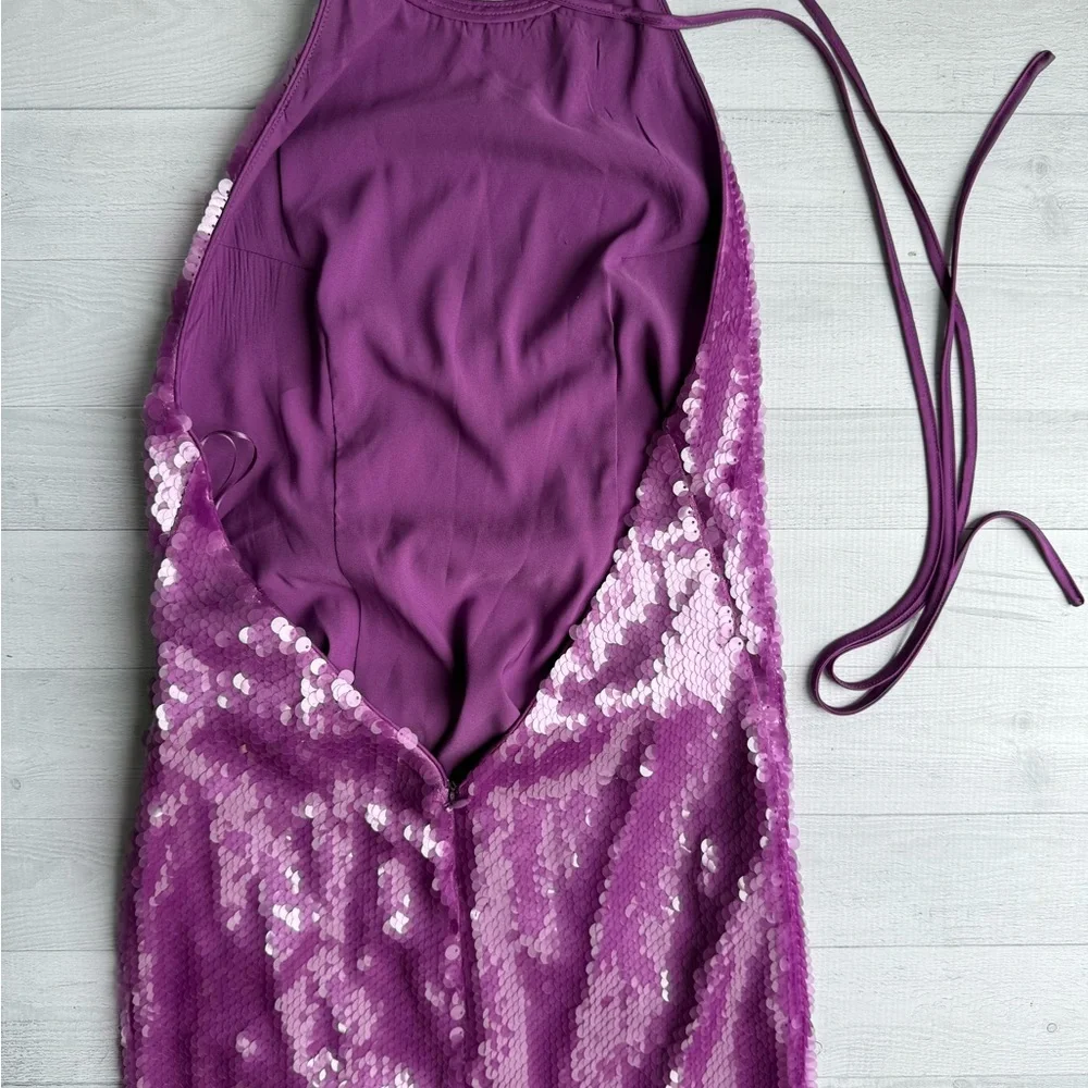 NWT Ronny Kobo Purple Sequin Halter Backless Gown Size S - Picture 11 of 11